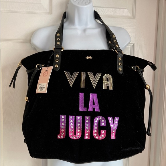 NWT Juicy Couture Black and Pink Viva La Juicy Tote - Picture 1 of 13